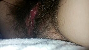 wanna see hairy pussy big clit vibrate to quick bed orgasm cum closeup?