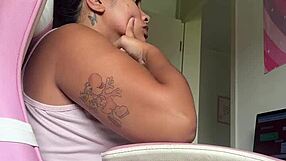 chubby girl's loud natural farts tease home office desk during workday vibes
