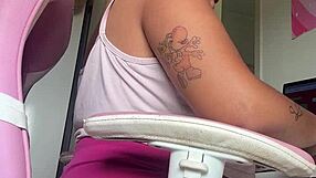 chubby girl's loud natural farts tease home office desk during workday vibes