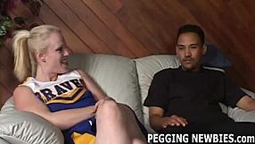 Femdom Stretches Virgin Ass with Strapon Toys BDSM