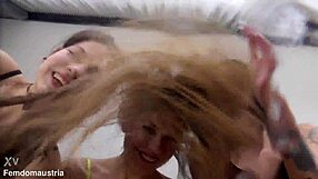 Three brazen girls spit all over your face in group humiliation