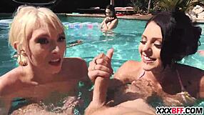 Me and my best friends turn pool party into bisexual orgy with huge cocks pounding petite pussies