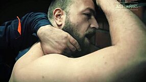 Raw passion ignites as two mature Russian men bareback fuck in Moscow garage