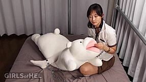 wanna see chained cutie cum hard with her toys?