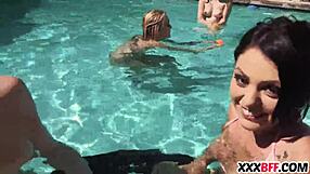 Me and my best friends turn pool party into bisexual orgy with huge cocks pounding petite pussies