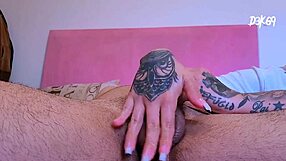 slow hand edging big oiled cock to explosive closeup finish