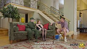 Flexible teen soldier's shaved pussy tempts old sgt watcher