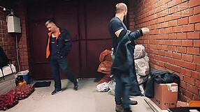 Raw passion ignites as two mature Russian men bareback fuck in Moscow garage