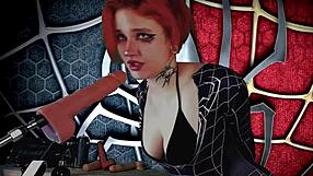 Blue-Eyed Cute Spider Girl Meridjane Deepthroats Huge Cock in Passionate Face Fuck