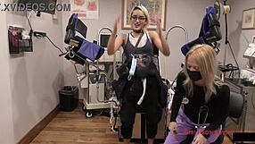 Do nurses in latex gloves and skirts really care about patients while spreading shaved pussies backstage?