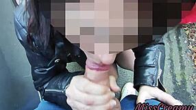 Hot girl strokes my flashing cock between cars till cumshot