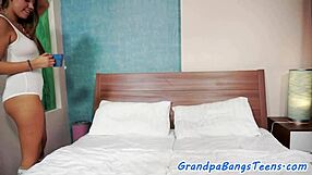 Chubby European teen rides grandpa's cock cowgirl then missionary passionately