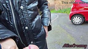 Hot girl strokes my flashing cock between cars till cumshot