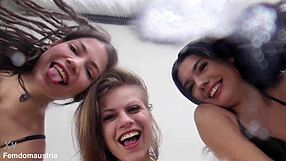 Three brazen girls spit all over your face in group humiliation