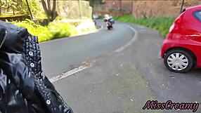 Hot girl strokes my flashing cock between cars till cumshot