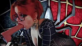 Blue-Eyed Cute Spider Girl Meridjane Deepthroats Huge Cock in Passionate Face Fuck