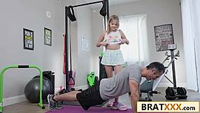 tiny teen spinner sneaks into stepdad's home gym for rough pounding
