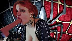 Blue-Eyed Cute Spider Girl Meridjane Deepthroats Huge Cock in Passionate Face Fuck