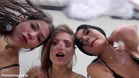 Three brazen girls spit all over your face in group humiliation