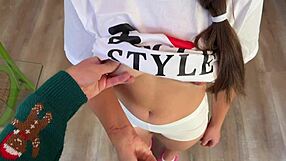 Seduced stepsis in doggystyle shirt then missionary creampie inside