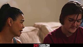 Asian Stepmom's Taboo Comfort Ride with Steps in Threesome