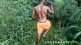 Village queen ditches room for bush fuck with big black cock close-up