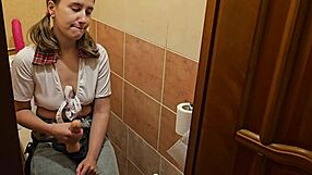 girl rams strapon deep in guy's ass right in the toilet!