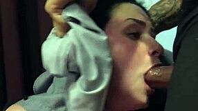 How does girlfriend slave gag deepthroat monster cock while bound anal banged hardcore? 