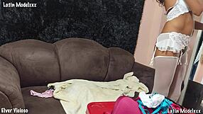 stepdaughter picks lingerie to pose in looks great