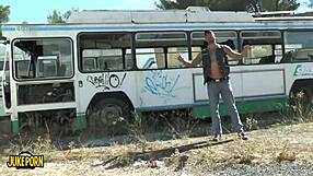 Skinny brunette teen with big tits gets fucked hard on bus until facial cumshot