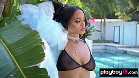 All natural ebony julie kay strips lingerie rips clothes bares big black boobs outdoor