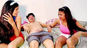 Uttaran20 shares her wet pussy in steamy bedroom threesome quickie