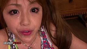 passionate asian anri okita gives double blowjob before hard threesome fuck