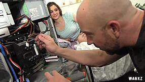 Adorable Petite Brunette Elektra Smashed Hard by Monster Cock in Garage