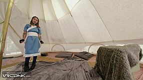 vr cosplay parody pt 3 skinny asian babe katara bangs aang with deepthroat cowgirl monster cock