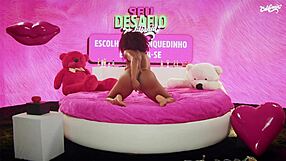 Brazilian morena caresses big ass and shaved pussy with dildo until she squirts