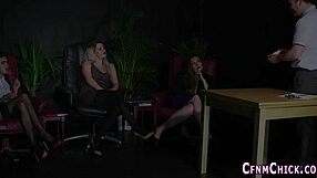 Classy Hotties Suck and Wank Cocks in Cfnm Femdom Frenzy