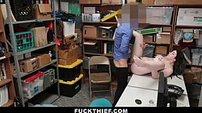 Suspect pulled to backroom for routine check but ends in hardcore thief fuck punishment