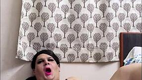 Shemale Monica M Strokes Monster Cock To Orgasm In Fishnets