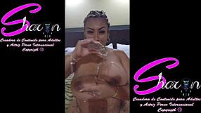Oiled mexican big ass tits get licked in bedroom closeup