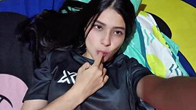 colombian housewife teases her wet pussy with dildo in see through panties?
