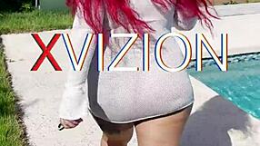 Santana Red sucks huge cock on outdoor beach