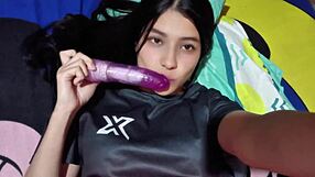 colombian housewife teases her wet pussy with dildo in see through panties?