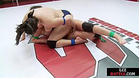 Curvy lesbian wrestler pins dyke fucks her hard with strapon