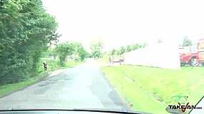 Blondie in the backseat spreads her shaved muff wide for doggy pounding and loud moans outdoors.