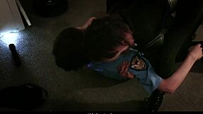 Security guard bound to office chair - sexy petite Asian teen RIDES his monster COCK wildly!