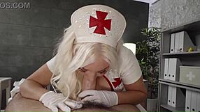 blonde nurse sylvan g and blondie fesser cosplay patient care in hospital gloves