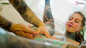 Damn, tattooed redhead slut gapes wide from huge italian cock before massive cum drenching!