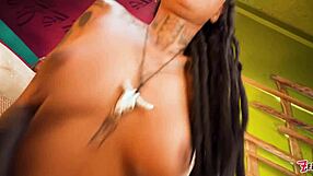 tattooed ebony goddess rams dildo deep into wet pussy until squirting orgasm