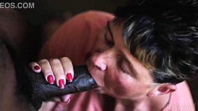 dripdrop granny t drops to knees slurps black monster cock wet